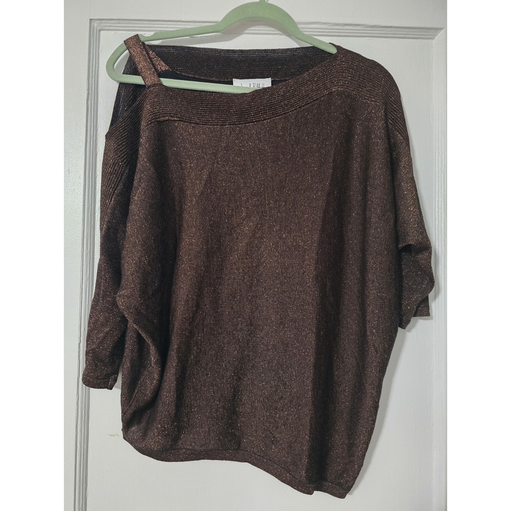 Jospeh Ribkoff Sweater Knit One Shoulder‎ Top Black Bronze Sparkly Size Small